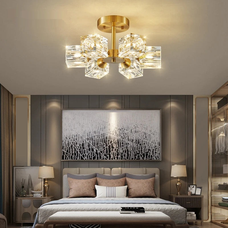 Gold Crystal Chandelier Semi Flush Mount - Shine Room