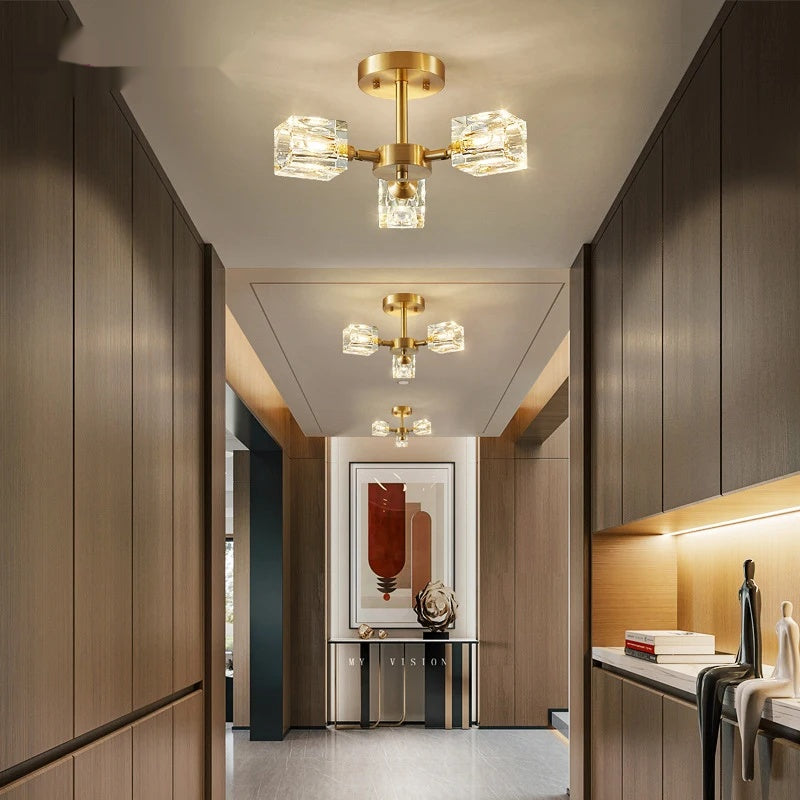 Gold Crystal Chandelier Semi Flush Mount - Shine Room