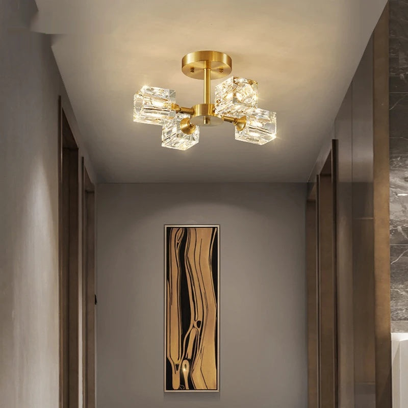 Gold Crystal Chandelier Semi Flush Mount - Shine Room