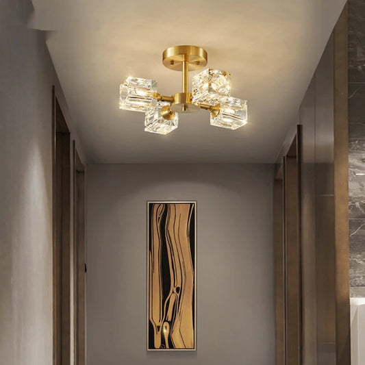 Gold Crystal Chandelier Semi Flush Mount - Shine Room
