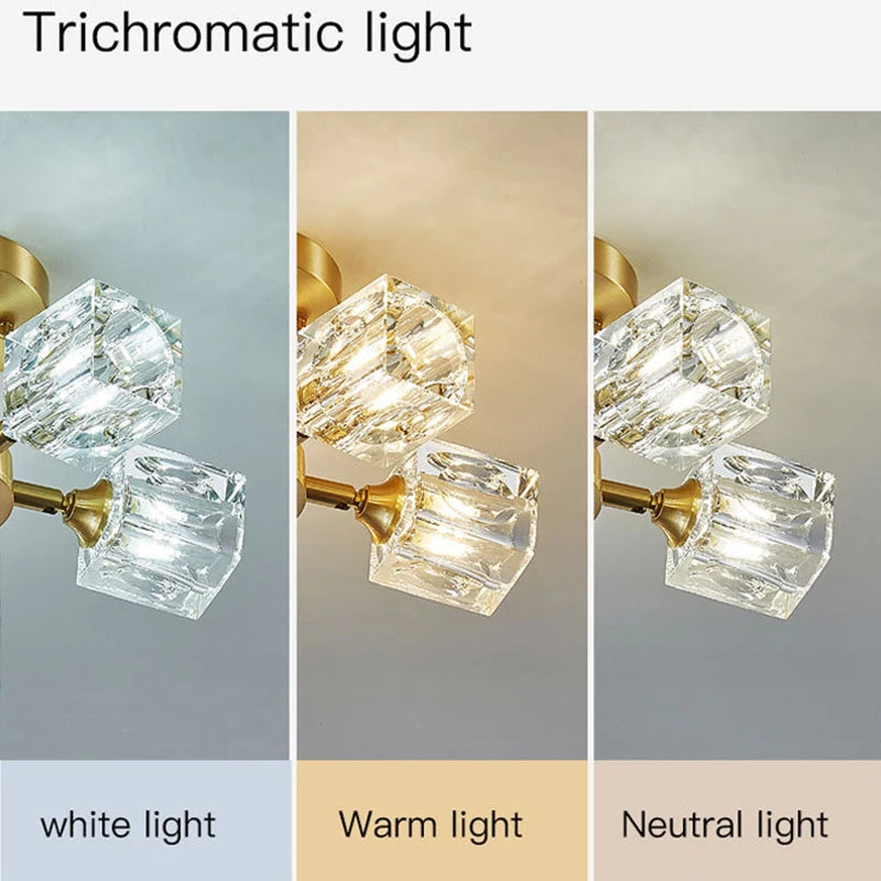 Gold Crystal Chandelier Semi Flush Mount - Shine Room