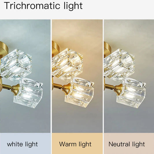 Gold Crystal Chandelier Semi Flush Mount - Shine Room