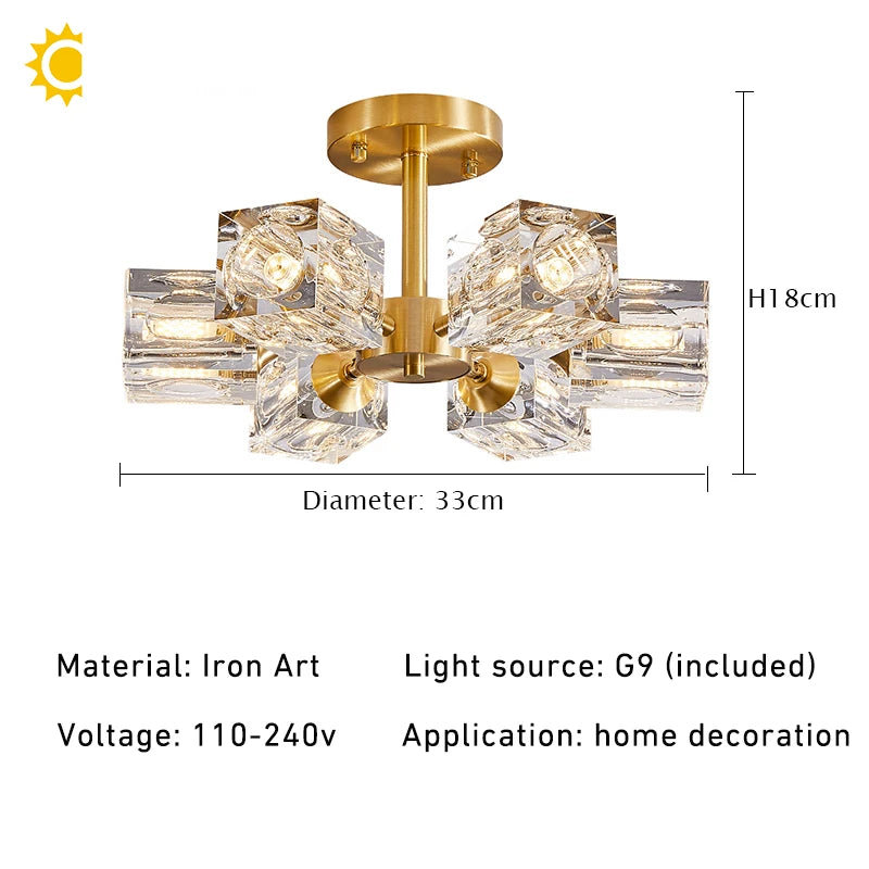 Gold Crystal Chandelier Semi Flush Mount - Shine Room