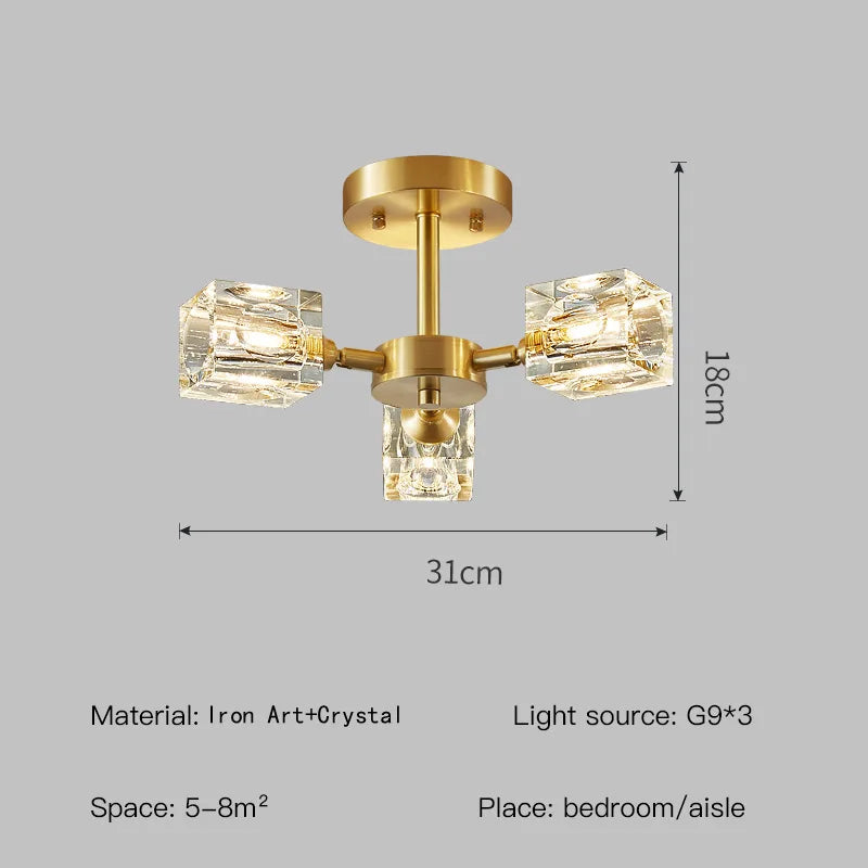 Gold Crystal Chandelier Semi Flush Mount - Shine Room