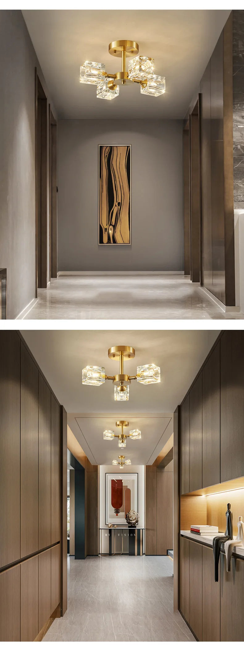 Gold Crystal Chandelier Semi Flush Mount - Shine Room