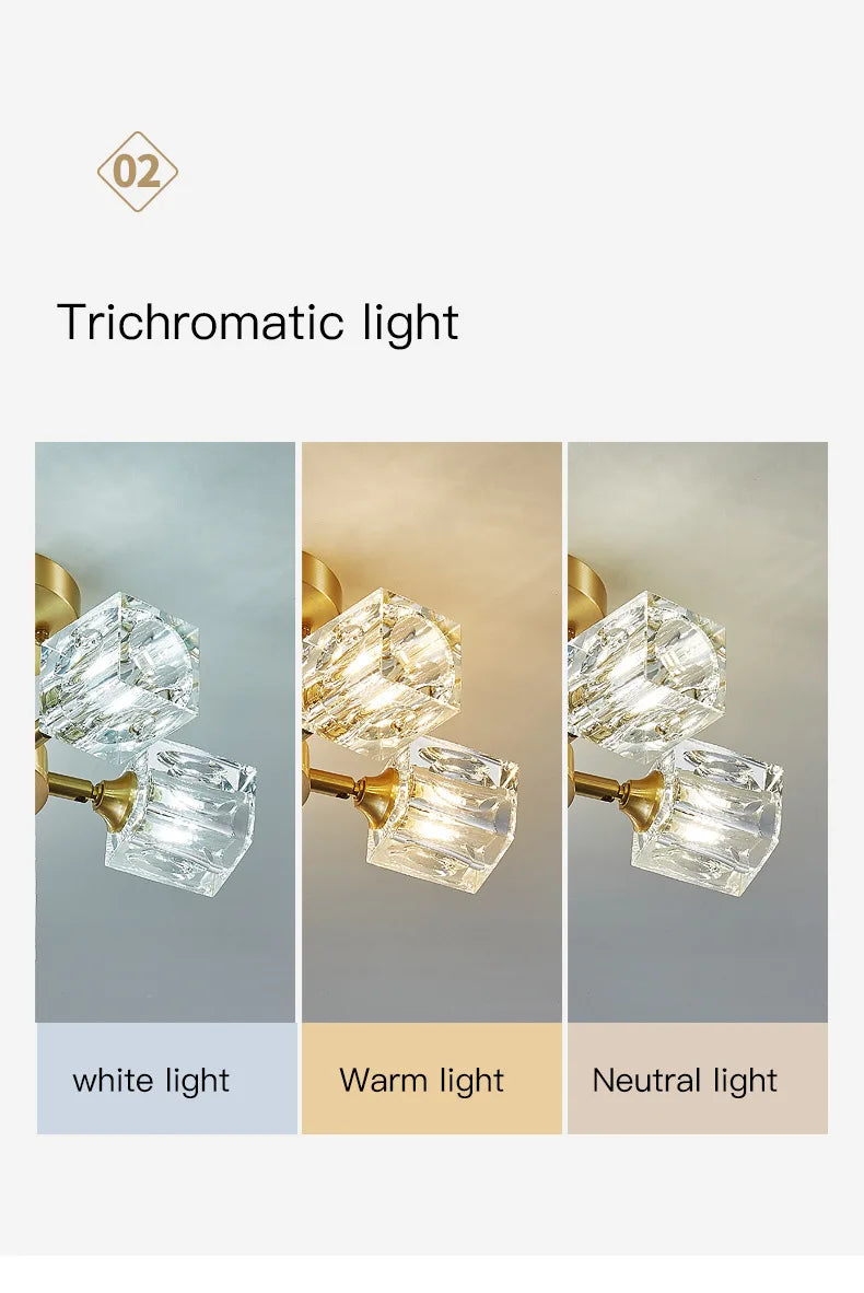 Gold Crystal Chandelier Semi Flush Mount - Shine Room