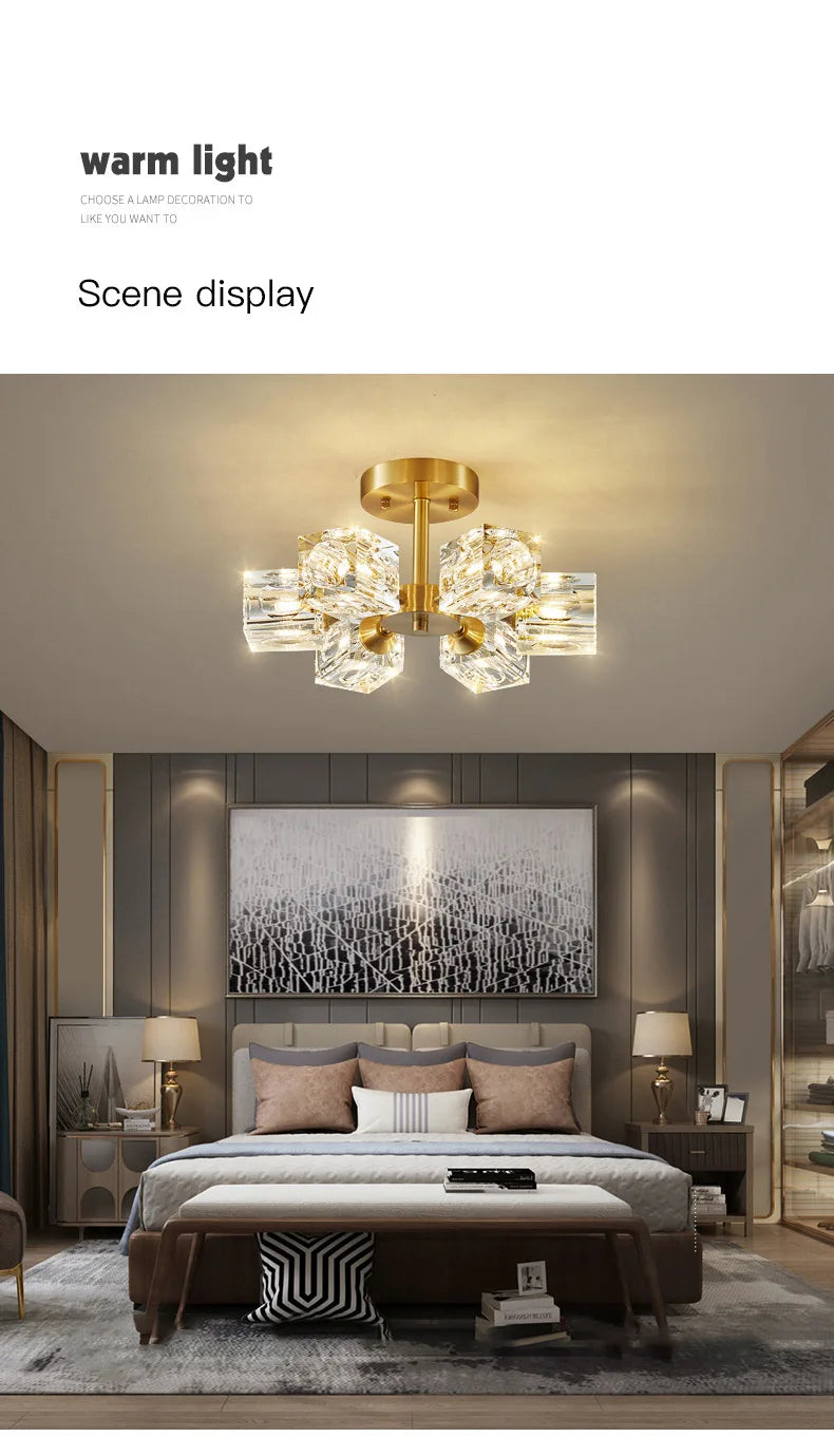 Gold Crystal Chandelier Semi Flush Mount - Shine Room