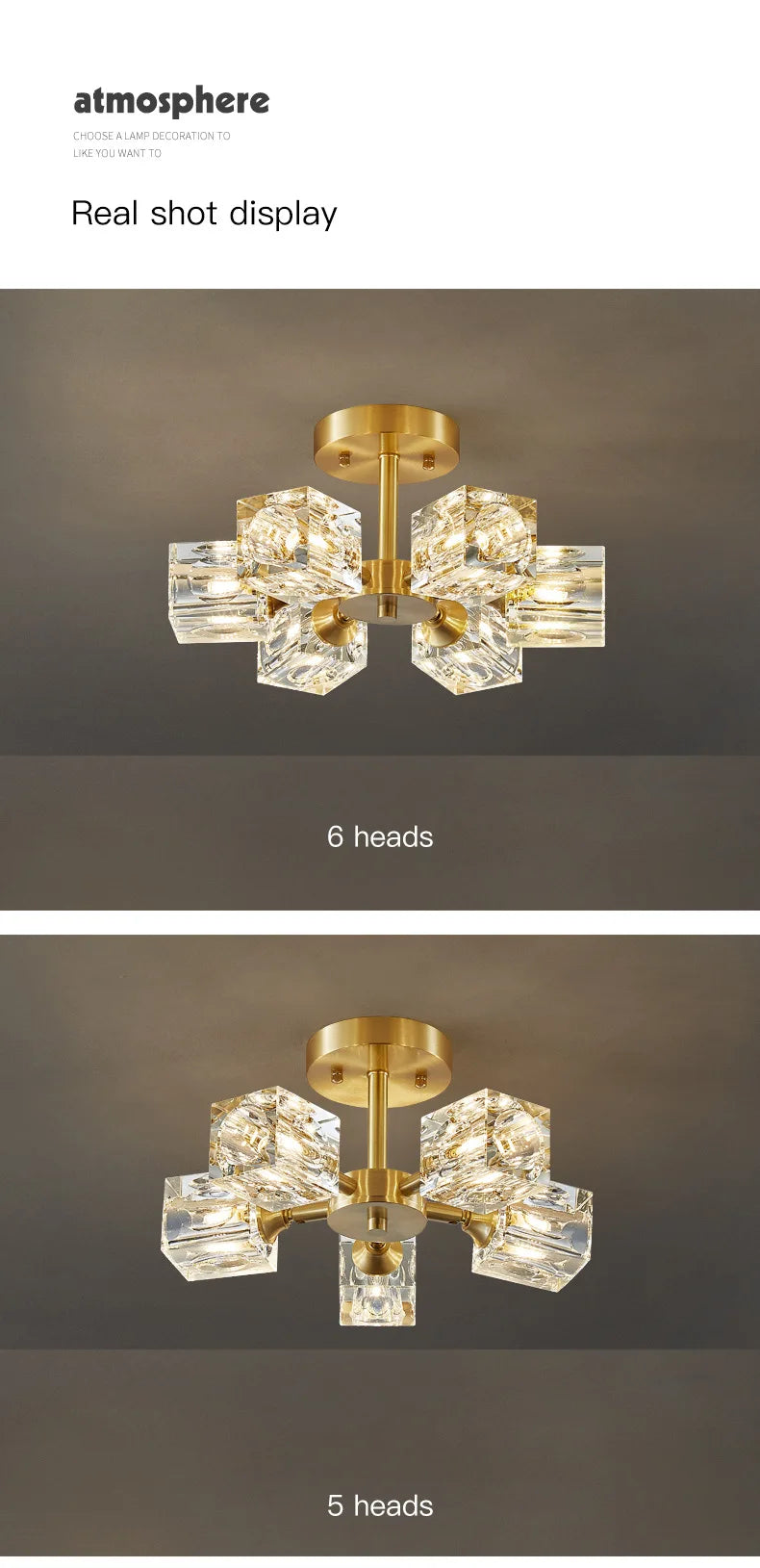 Gold Crystal Chandelier Semi Flush Mount - Shine Room