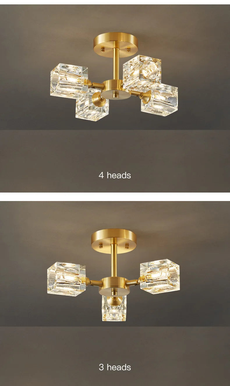 Gold Crystal Chandelier Semi Flush Mount - Shine Room