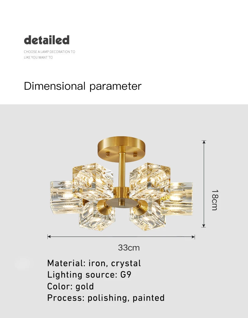 Gold Crystal Chandelier Semi Flush Mount - Shine Room