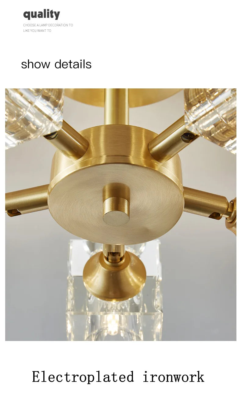 Gold Crystal Chandelier Semi Flush Mount - Shine Room