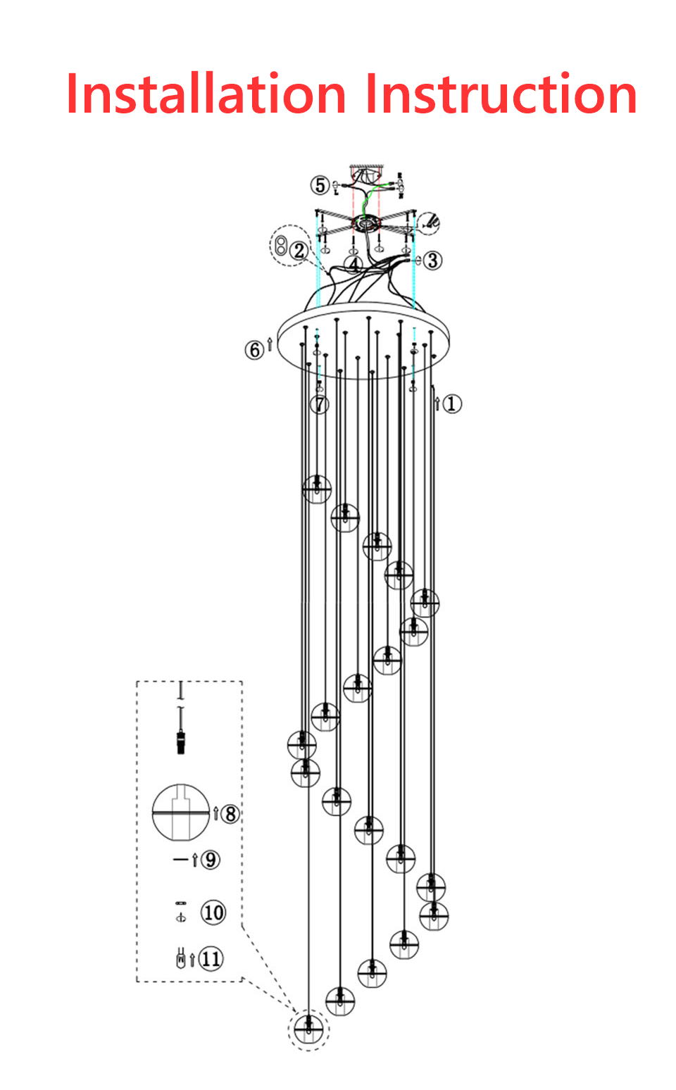 Hanging Staircase Pendant Light Crystal Ball - Shine Room