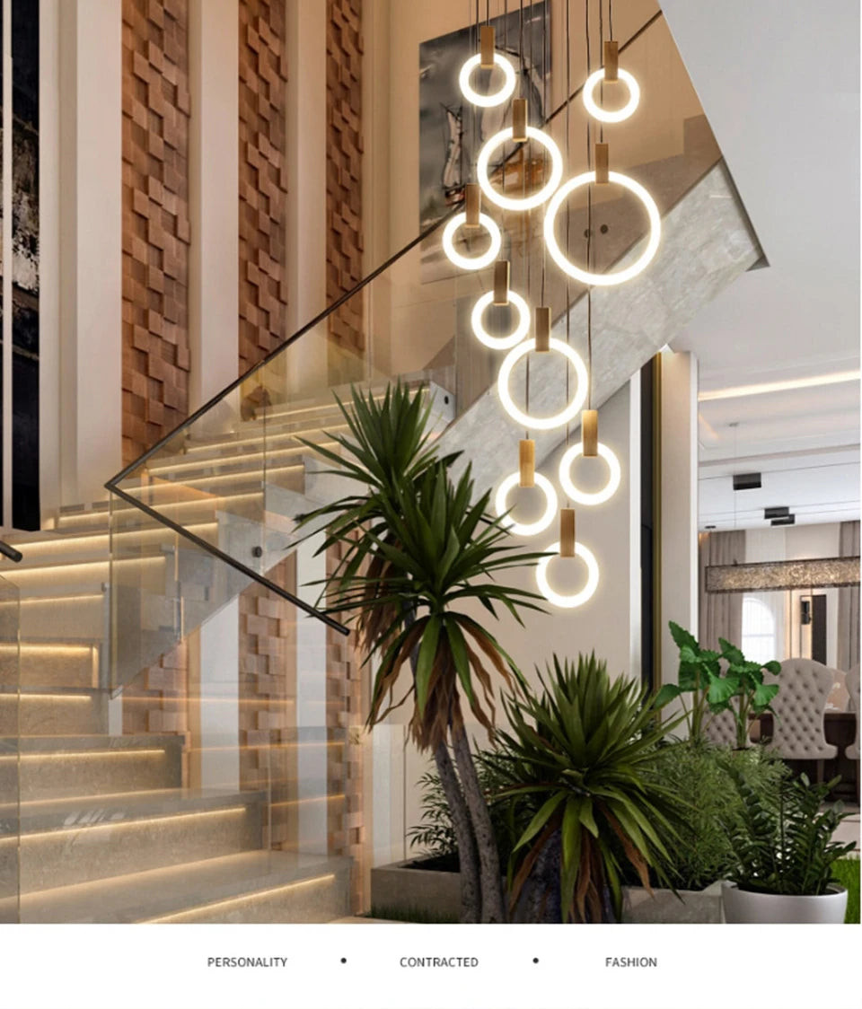 LED Chandelier Long Wooden Ring Pendant Lamp - Shine Room