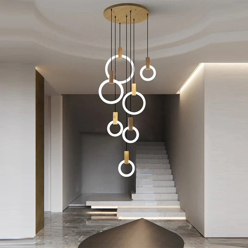 LED Chandelier Long Wooden Ring Pendant Lamp - Shine Room