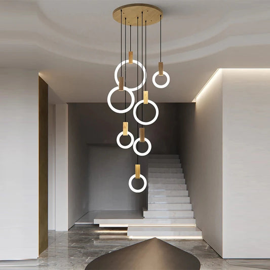 LED Chandelier Long Wooden Ring Pendant Lamp - Shine Room