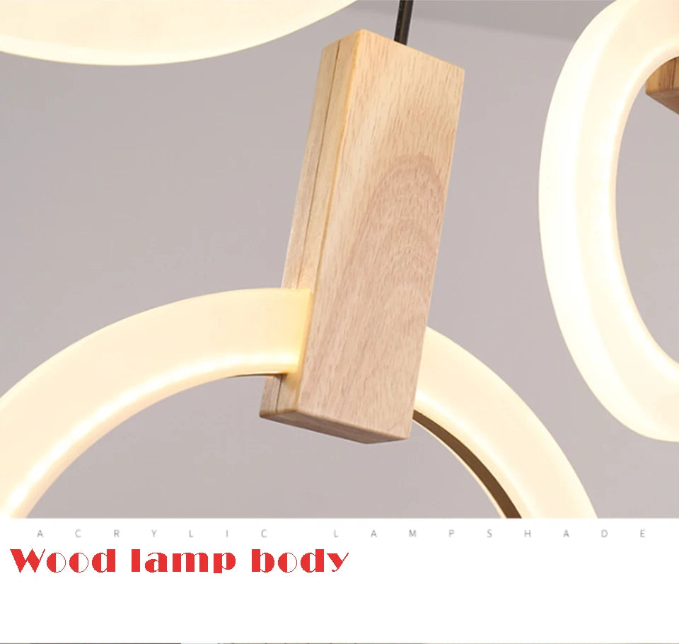 LED Chandelier Long Wooden Ring Pendant Lamp - Shine Room