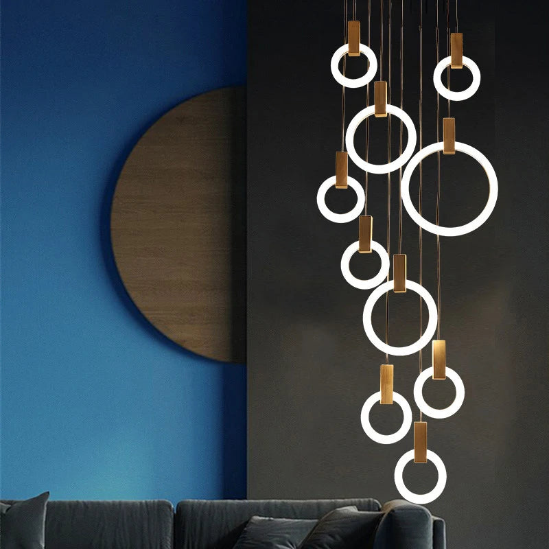 LED Chandelier Long Wooden Ring Pendant Lamp - Shine Room