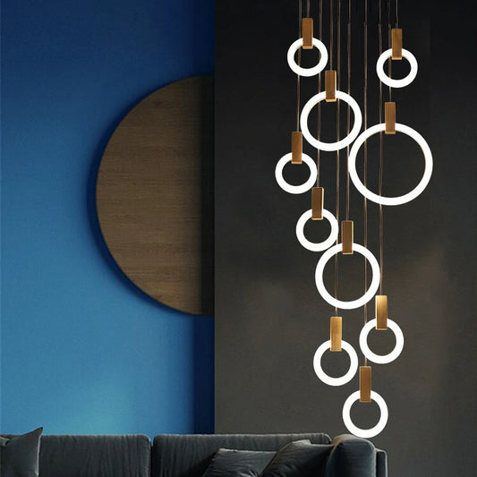 LED Chandelier Long Wooden Ring Pendant Lamp - Shine Room