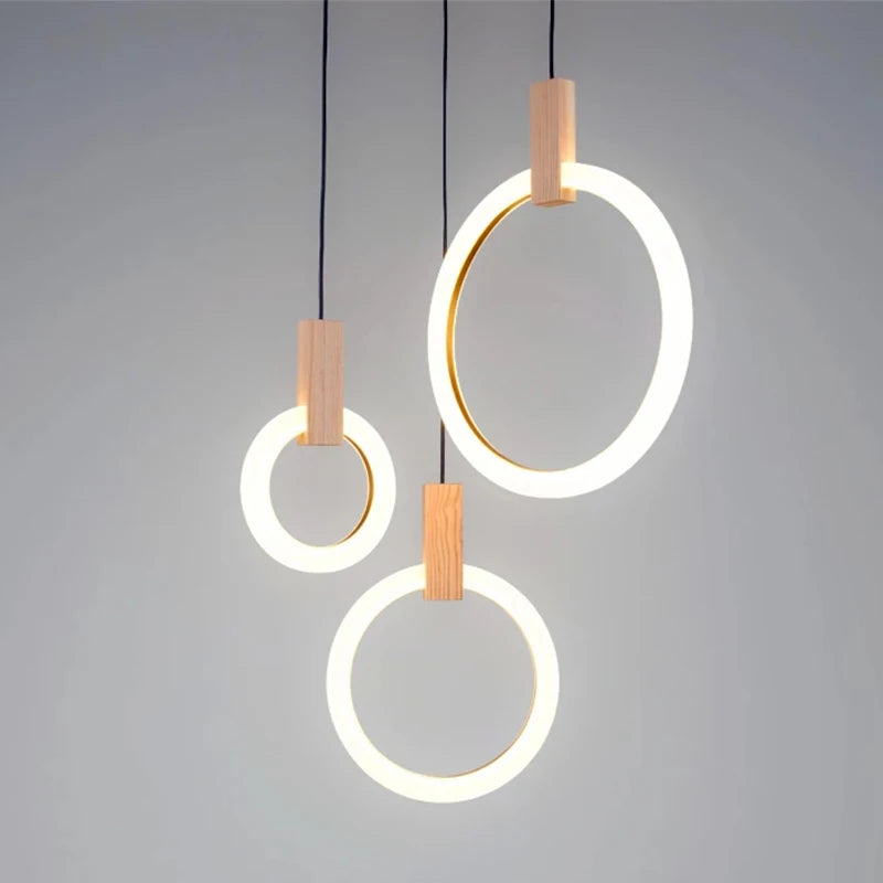 LED Chandelier Long Wooden Ring Pendant Lamp - Shine Room