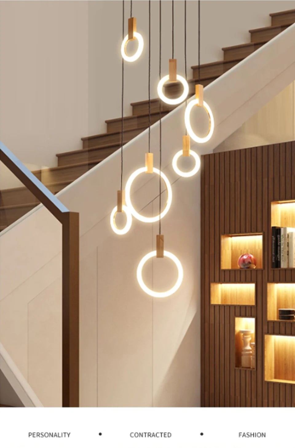 LED Chandelier Long Wooden Ring Pendant Lamp - Shine Room