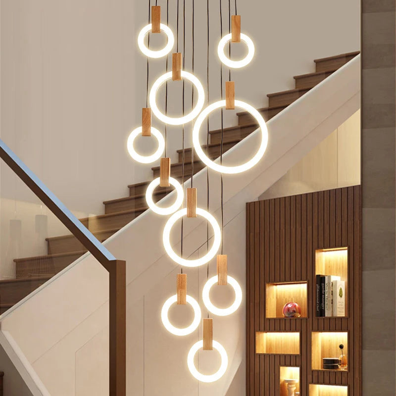 LED Chandelier Long Wooden Ring Pendant Lamp - Shine Room