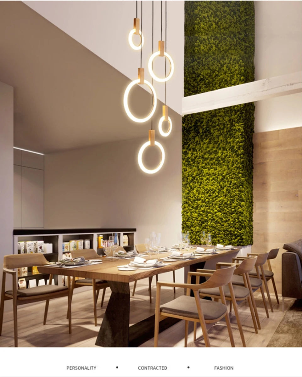 LED Chandelier Long Wooden Ring Pendant Lamp - Shine Room