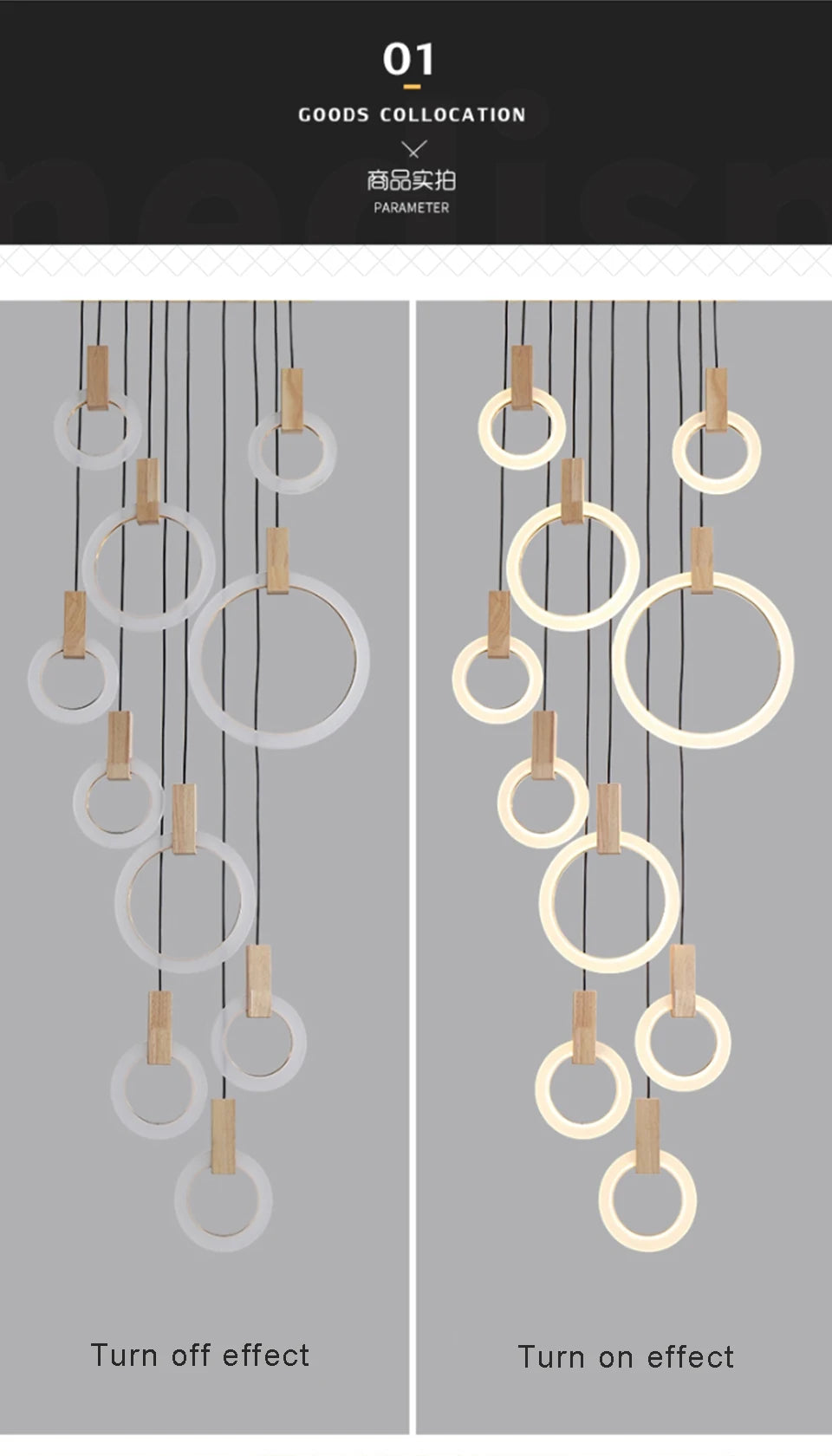 LED Chandelier Long Wooden Ring Pendant Lamp - Shine Room