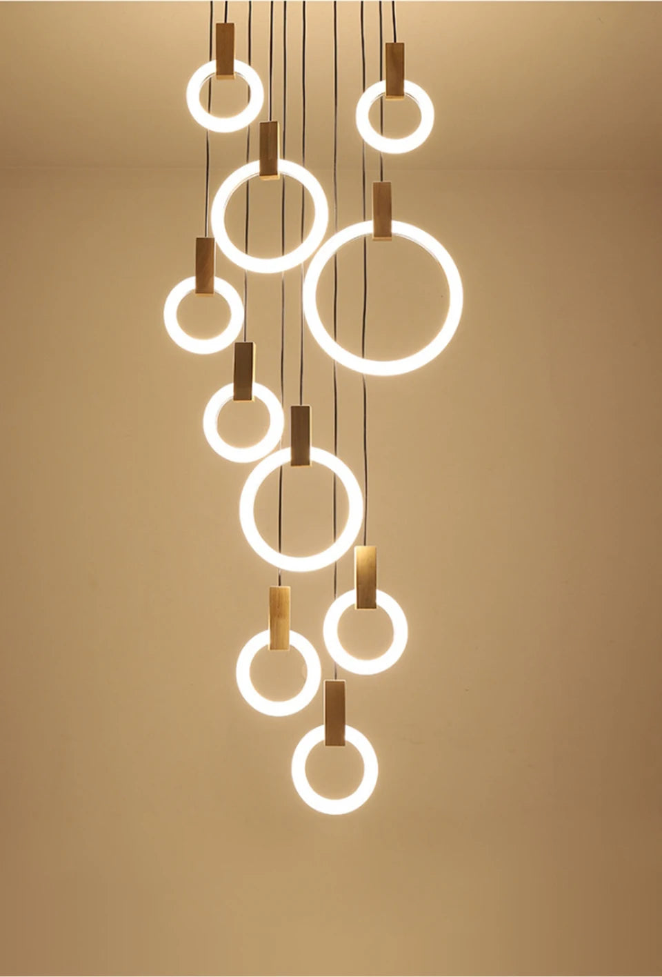 LED Chandelier Long Wooden Ring Pendant Lamp - Shine Room