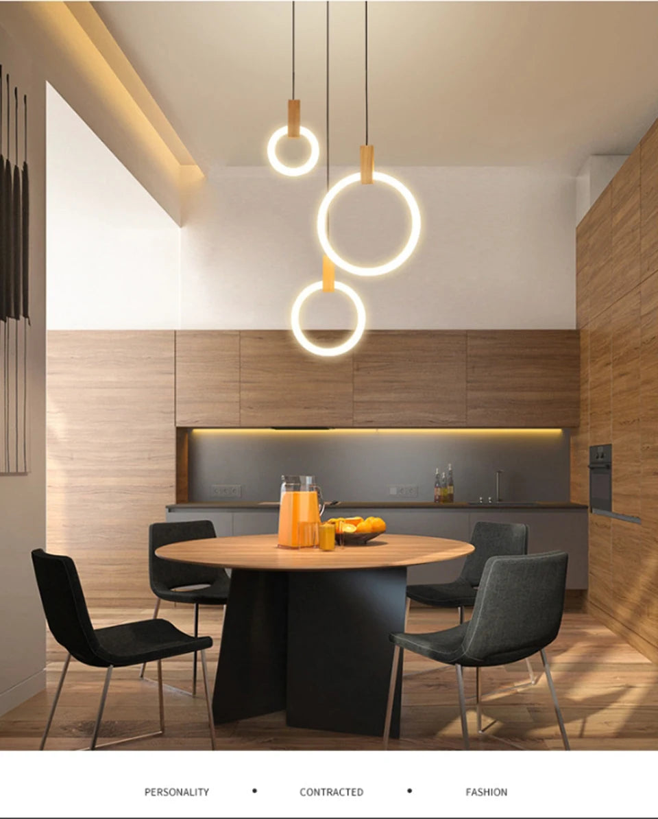 LED Chandelier Long Wooden Ring Pendant Lamp - Shine Room