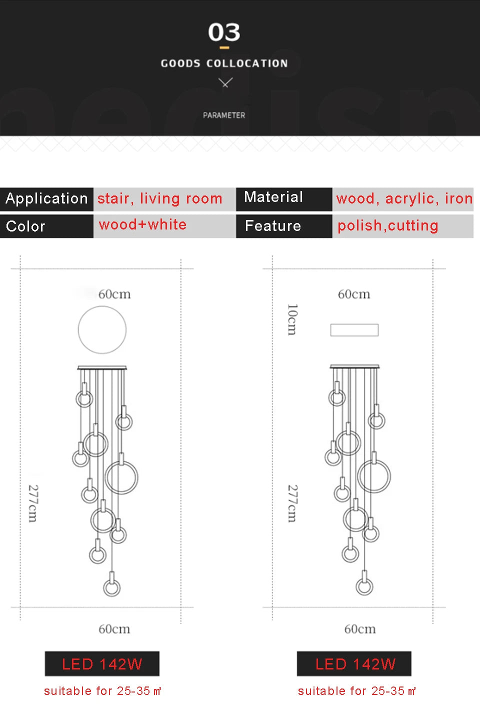 LED Chandelier Long Wooden Ring Pendant Lamp - Shine Room