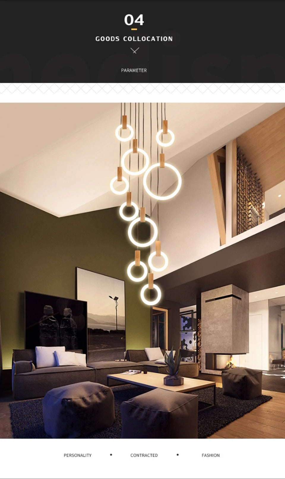 LED Chandelier Long Wooden Ring Pendant Lamp - Shine Room