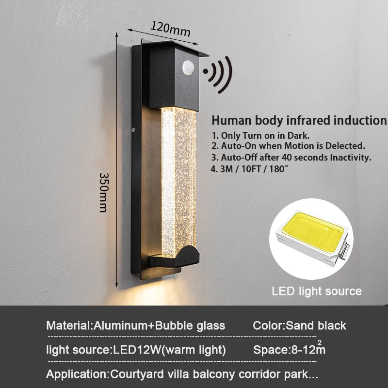 LED Wall Lighting PIR Motion Sensor Crystal Outdoor - Shine Room