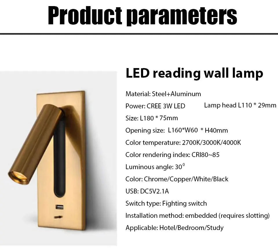 USB Charging Adjustable Wall Lamp 3W - Shine Room