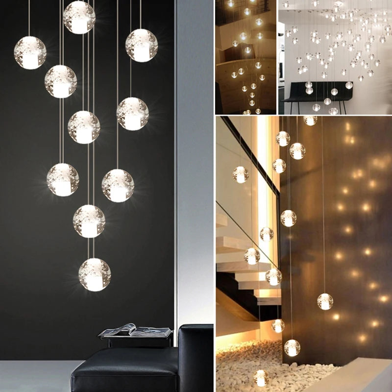 Villa Staircase Pendant Lights Crystal Glass Ball - Shine Room