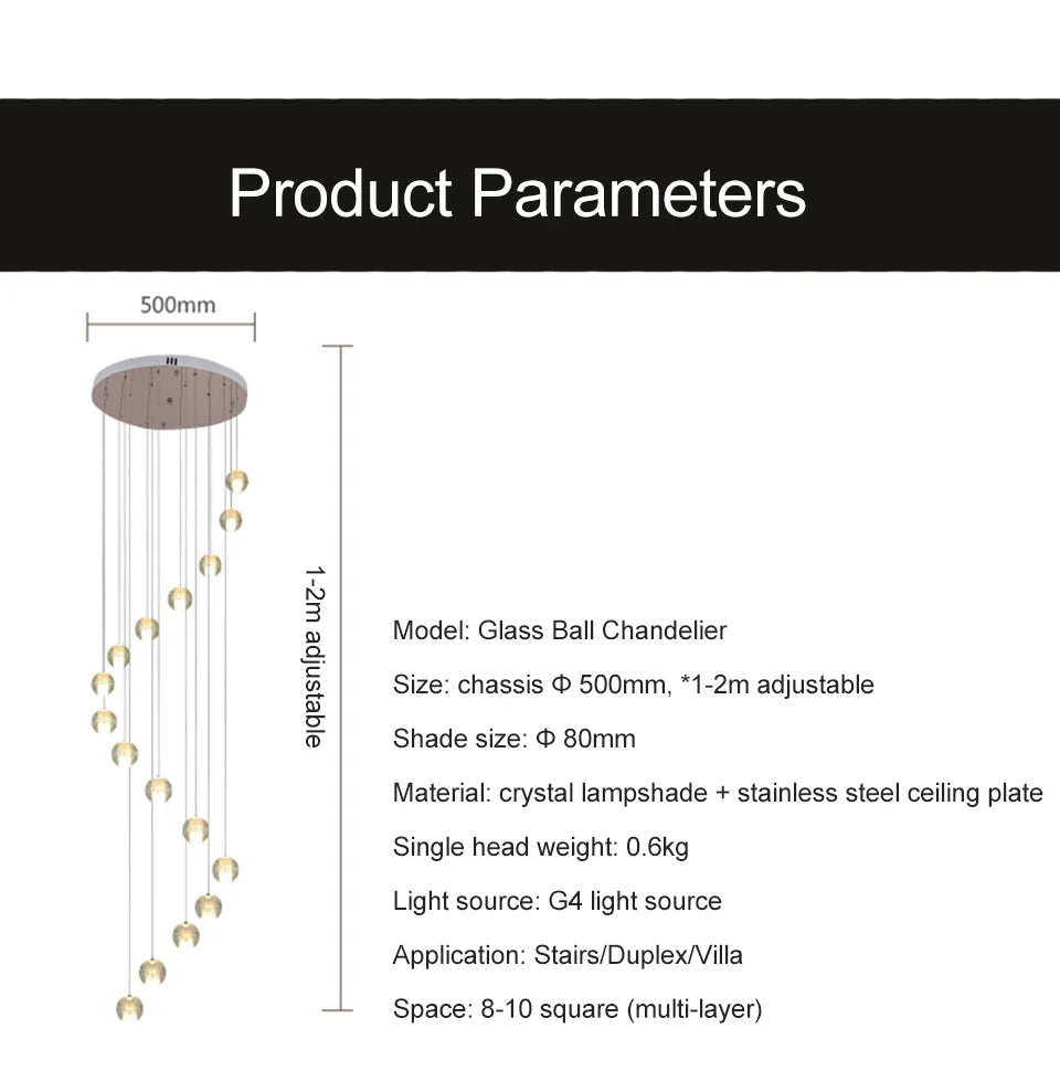 Villa Staircase Pendant Lights Crystal Glass Ball - Shine Room