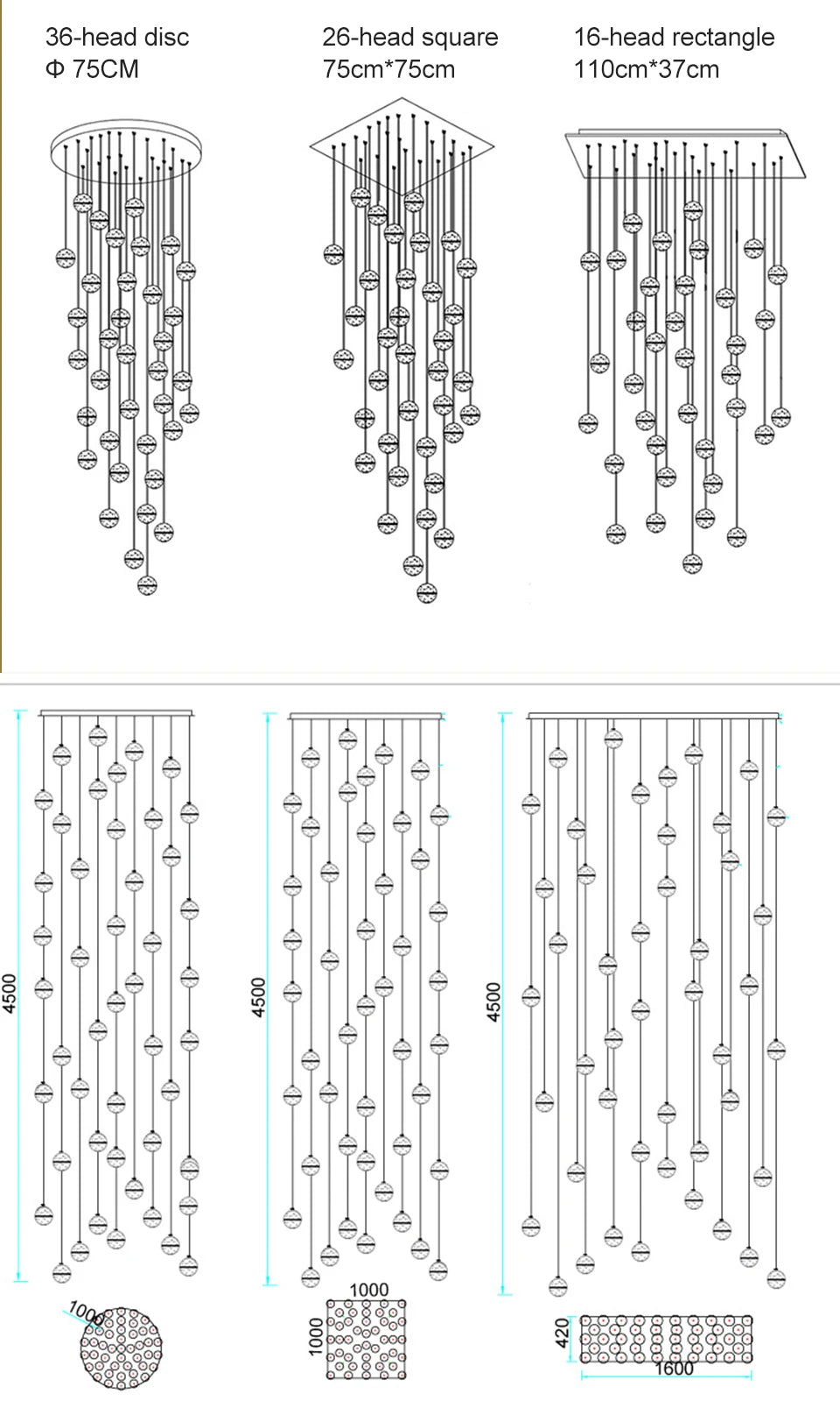 Villa Staircase Pendant Lights Crystal Glass Ball - Shine Room