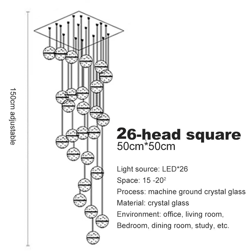 Villa Staircase Pendant Lights Crystal Glass Ball - Shine Room