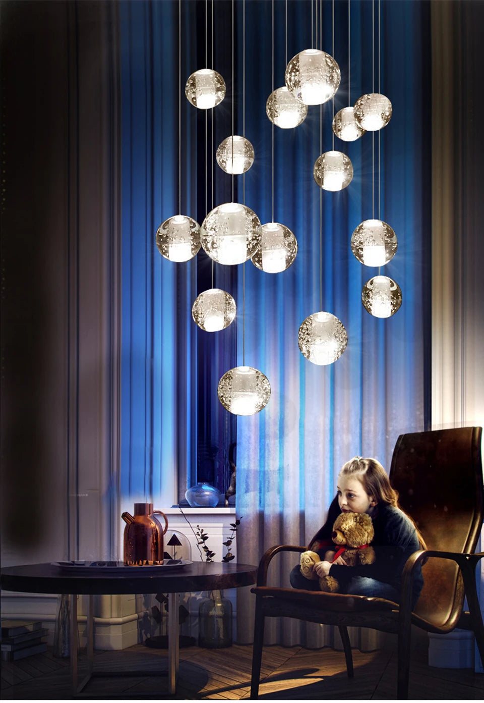 Villa Staircase Pendant Lights Crystal Glass Ball - Shine Room