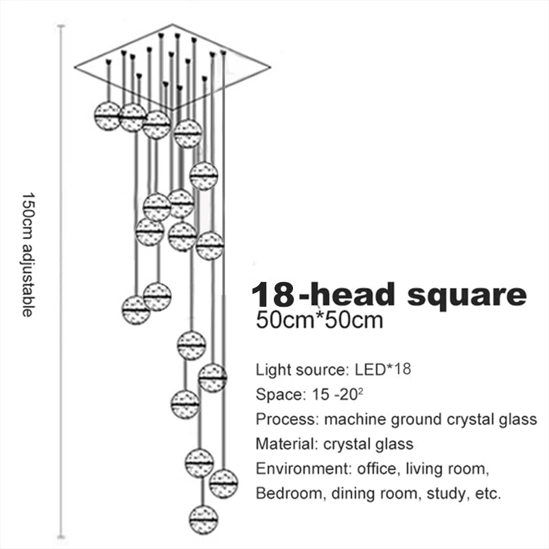 Villa Staircase Pendant Lights Crystal Glass Ball - Shine Room