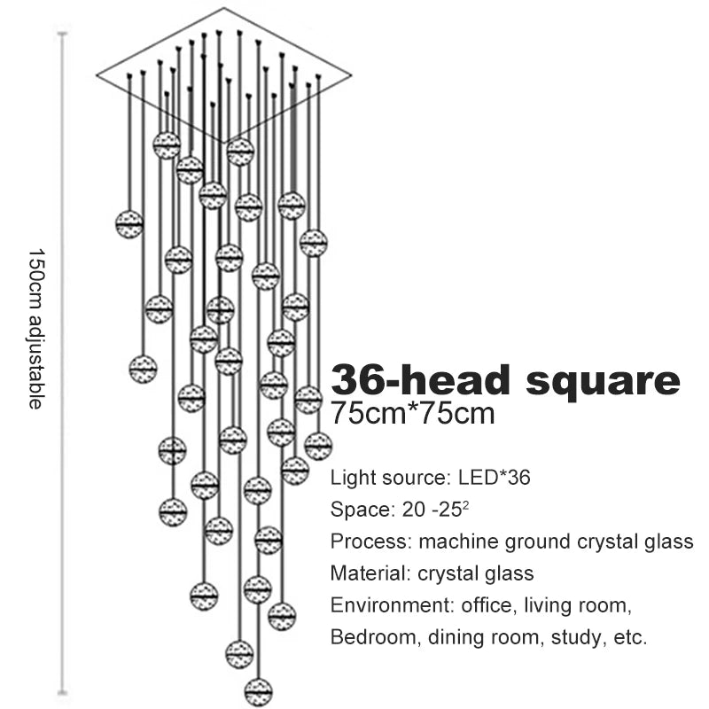 Villa Staircase Pendant Lights Crystal Glass Ball - Shine Room