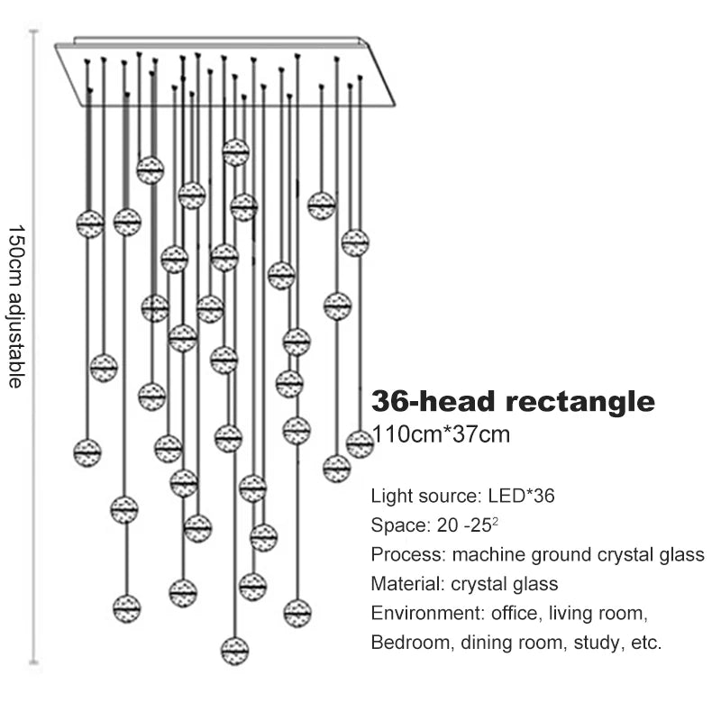 Villa Staircase Pendant Lights Crystal Glass Ball - Shine Room