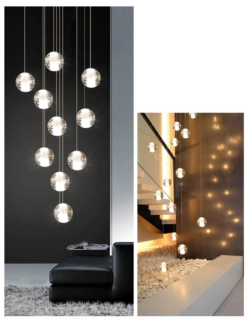 Villa Staircase Pendant Lights Crystal Glass Ball - Shine Room