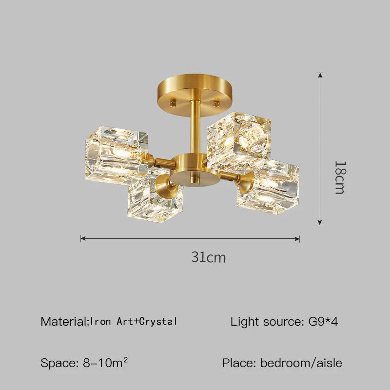 Gold Crystal Chandelier Semi Flush Mount - Shine Room