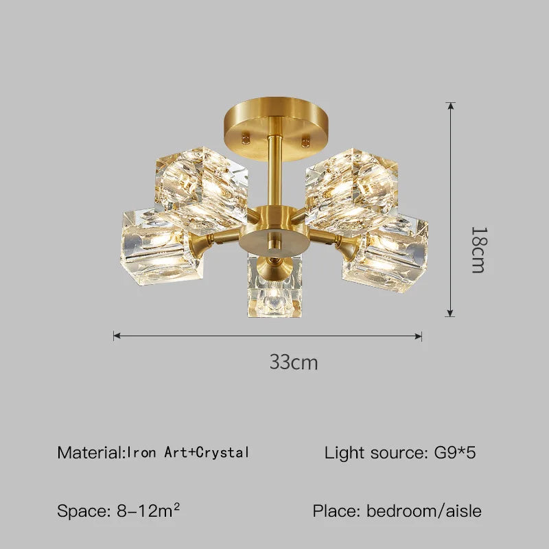 Gold Crystal Chandelier Semi Flush Mount - Shine Room