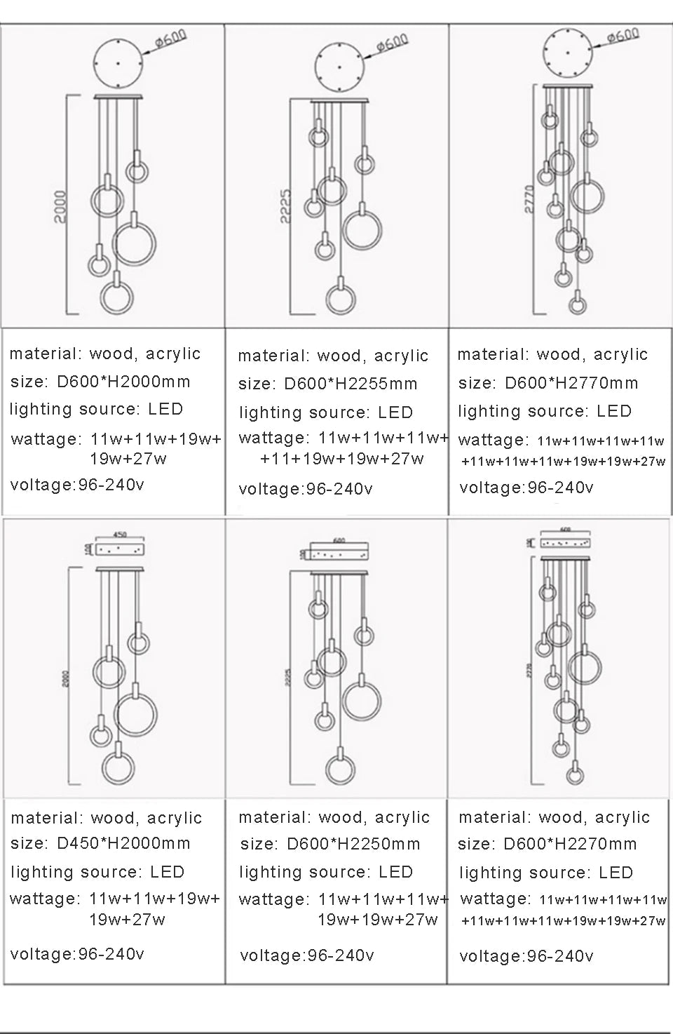 LED Chandelier Long Wooden Ring Pendant Lamp - Shine Room