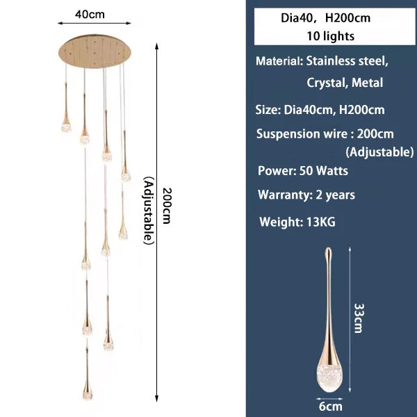 Luxury Crystal Long Hanging Staircase Chandelier - Shine Room