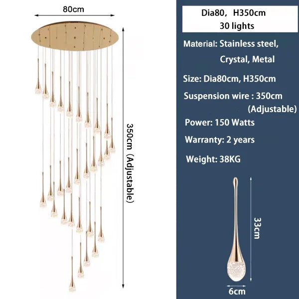 Luxury Crystal Long Hanging Staircase Chandelier - Shine Room