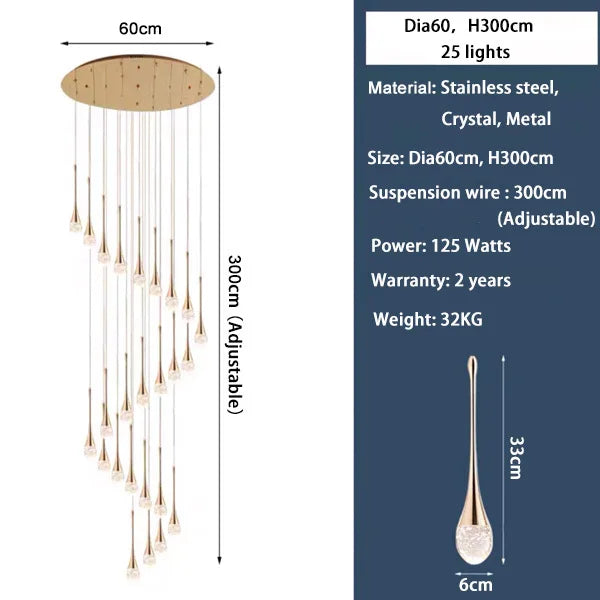 Luxury Crystal Long Hanging Staircase Chandelier - Shine Room
