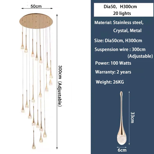 Luxury Crystal Long Hanging Staircase Chandelier - Shine Room