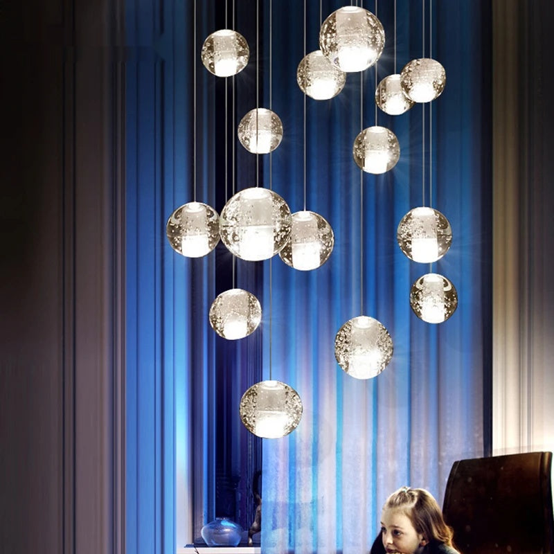 Villa Staircase Pendant Lights Crystal Glass Ball - Shine Room